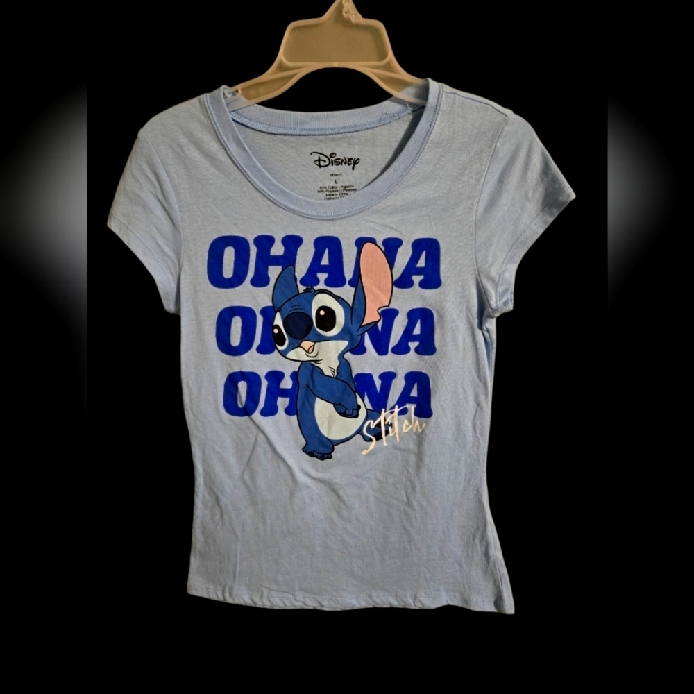 Disney Light‎ Blue Stitch Ohana Tee, NWT, Youth Large